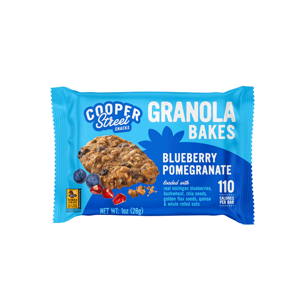 Cooper Street Granola Bakes - Soft Baked Oats, Grain & Seeds Breakfast Granola Cookie Bars - Nut & Dairy Free, Low Sodium, Healthy  - Blueberry Pomegranate