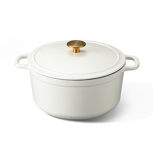 CAROTE White Enameled Cast Iron Dutch Oven 5QT