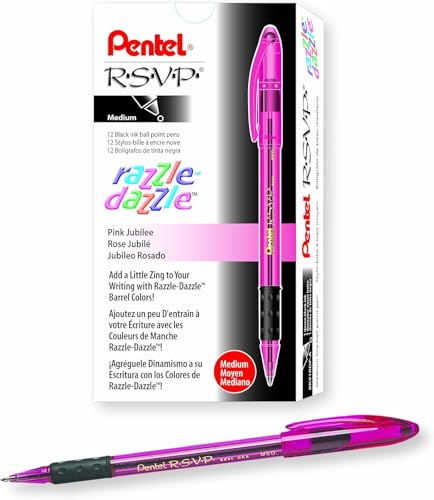 Pentel RSVP Razzle-Dazzle Pens Pink Barrel 12-Pack