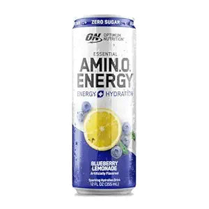 Optimum Nutrition Amino Energy Sparkling Hydration Drink, Electrolytes, Caffeine, Amino Acids, BCAAs, Sugar Free, Blueberry Lemonade, 12 Fl