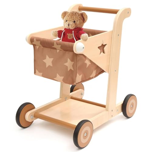 Asweets 2-in-1 Wooden Baby Walker Doll Stroller Brown