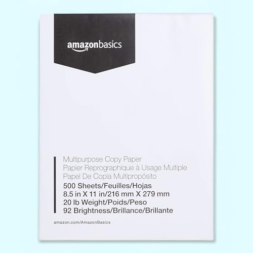 Amazon Basics Copy Paper 8.5x11 20lb 500 Sheets, 92 Bright White