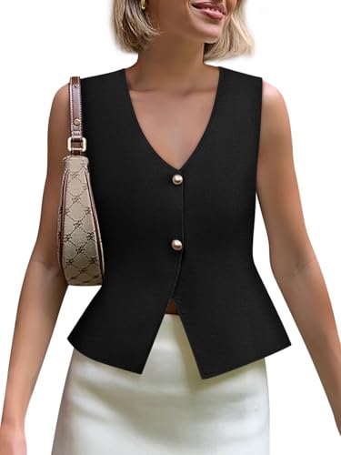 Womenís Button-Up Cropped Sweater Vest Black