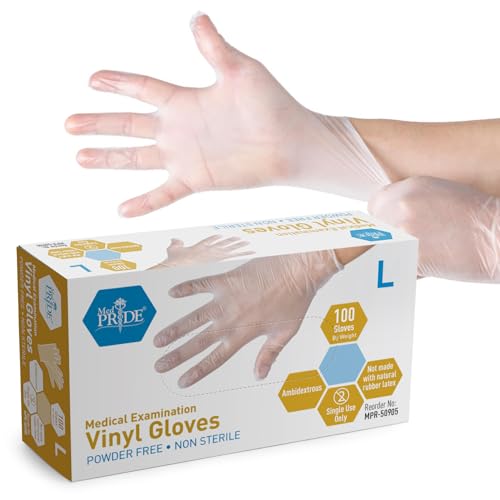 MED PRIDE Vinyl Exam Gloves Large 100 Count