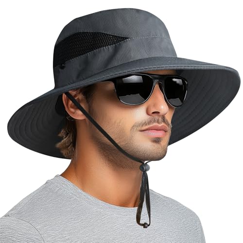 PFFY Wide Brim UPF50 Sun Bucket Hat Dark Grey