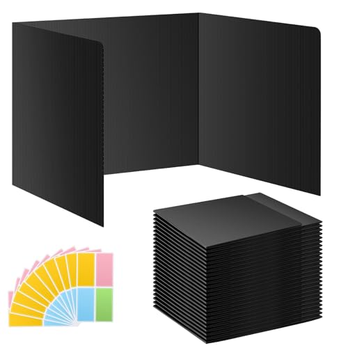Black Desk Privacy Dividers for Students 24-Pack with Labels