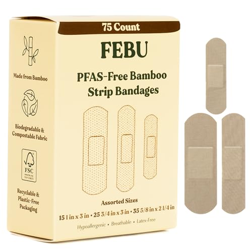 FEBU Bamboo Fabric Bandages Hypoallergenic Compostable 75 Count