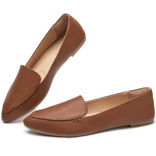 FINIWOR Women’s Pointed Toe Penny Loafers Brown Size 10