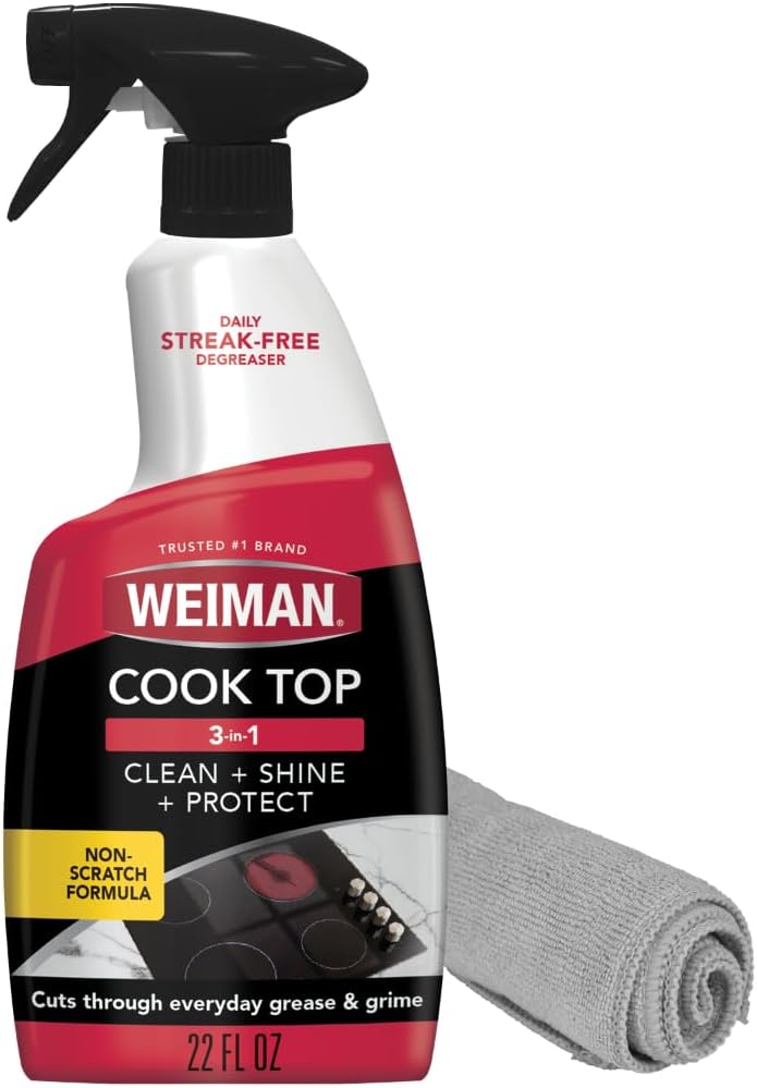 Weiman Ceramic & Glass stove top Cleaner & Polish with Microfiber Cloth- 22 Fluid Oz - Daily Cleaner - Shines & Protects Glass & Ceramic Smooth Top Ranges - Gentle Formula
