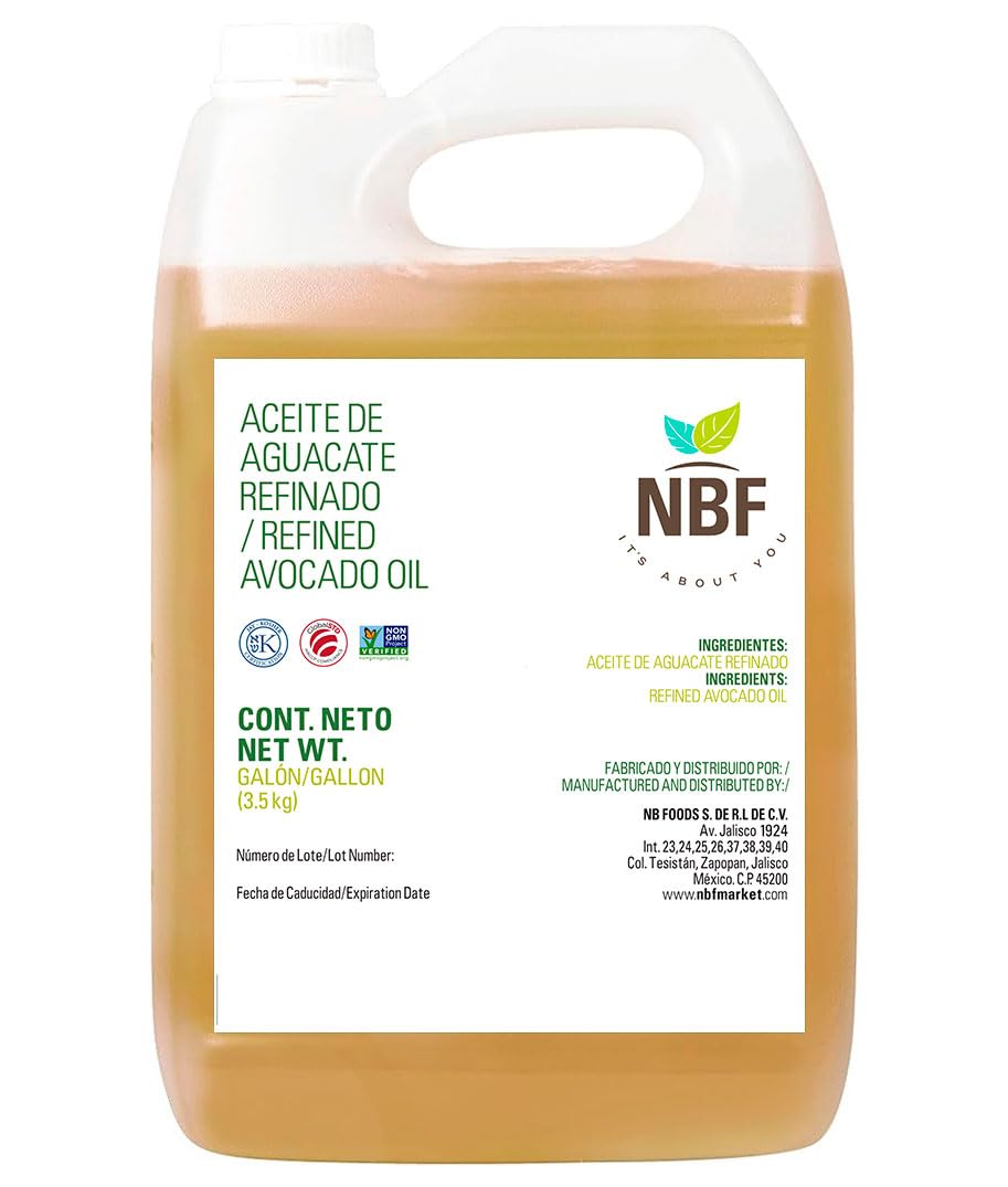 NBF, Avocado Oil, Refined, Avocado oil for cooking, Cold Pressed, Keto diet, Ideal for sautéing, baking, frying, Made with good fats from avocados, For dressings & more, 128 floz