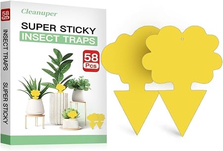 Cleanuper 58 Pack Gnat Killer Sticky Traps for Plants - Yellow Fungus Gnat Sticky Trap for Indoor Houseplants, Fruit Flies, Whiteflies, Aphids - Family Friendly Design, Flower and Cloud Shapes