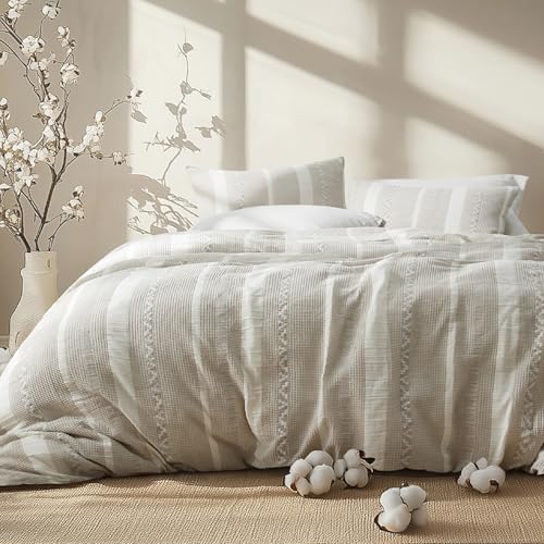 Bedsure Linen Waffle Weave Queen Comforter Set