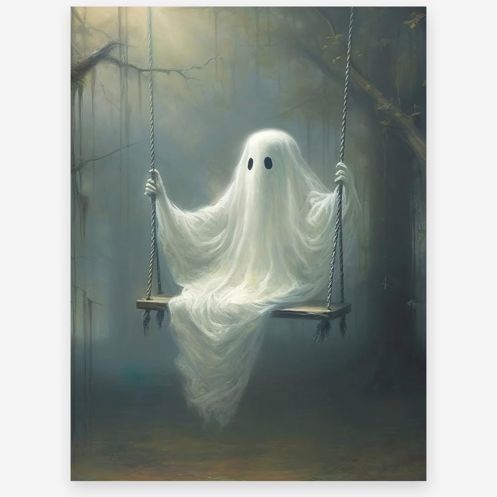 KTSIM Vintage Halloween Cute Ghost Swing Canvas Print