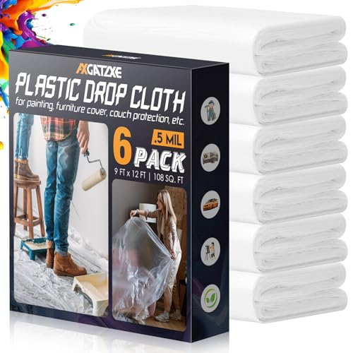 Plastic Drop Cloths Painters Tarps 12x9ft 6-Pack