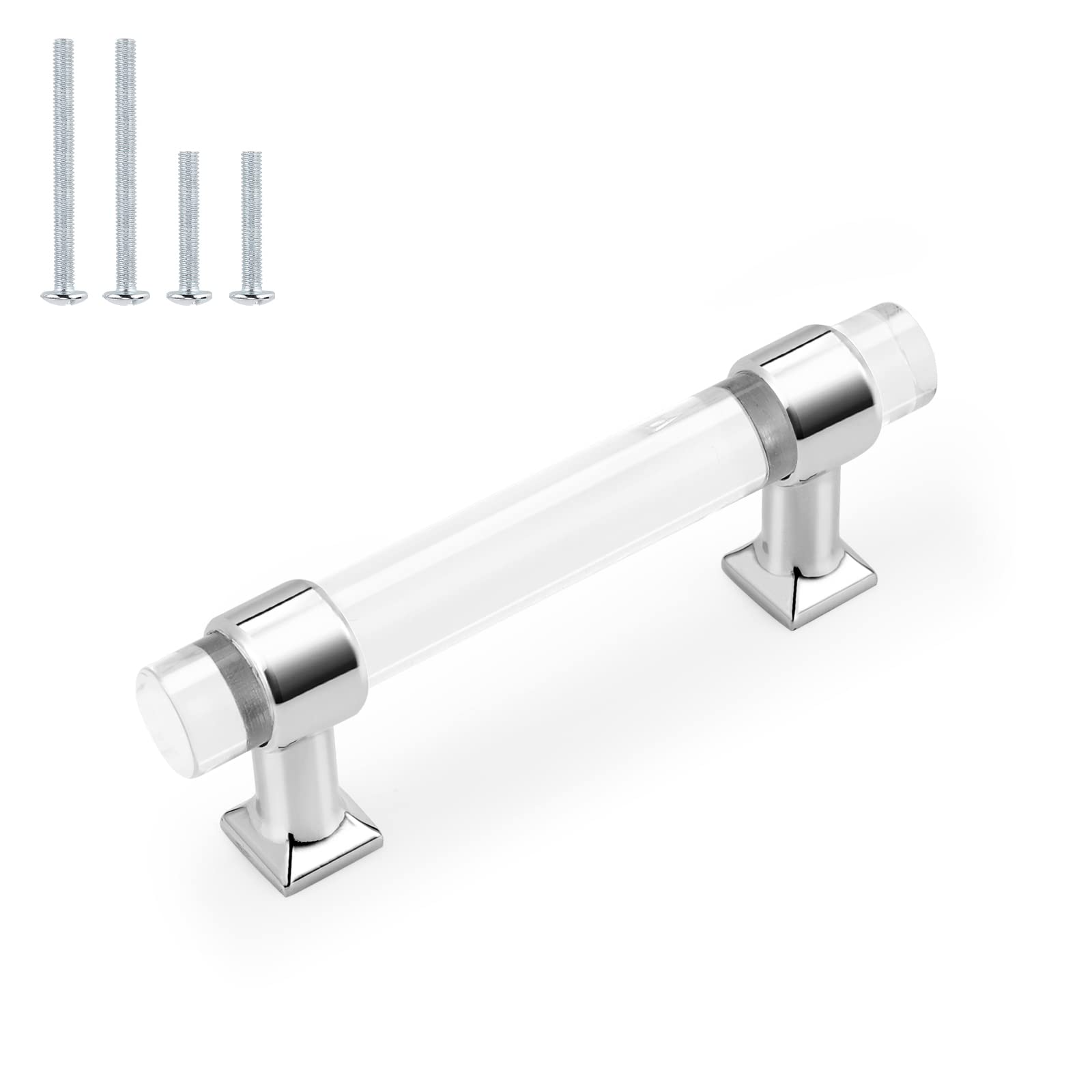 Probrico Polished Chrome Acrylic Cabinet Pulls 3 Inch 5-Pack