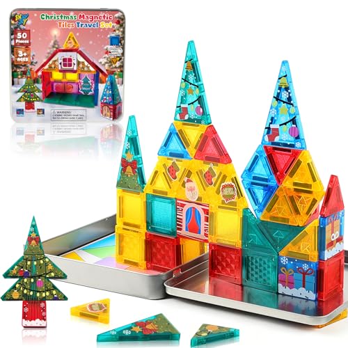 Enjoyjoy Christmas Mini Magnetic Tiles 50-Piece Travel Set
