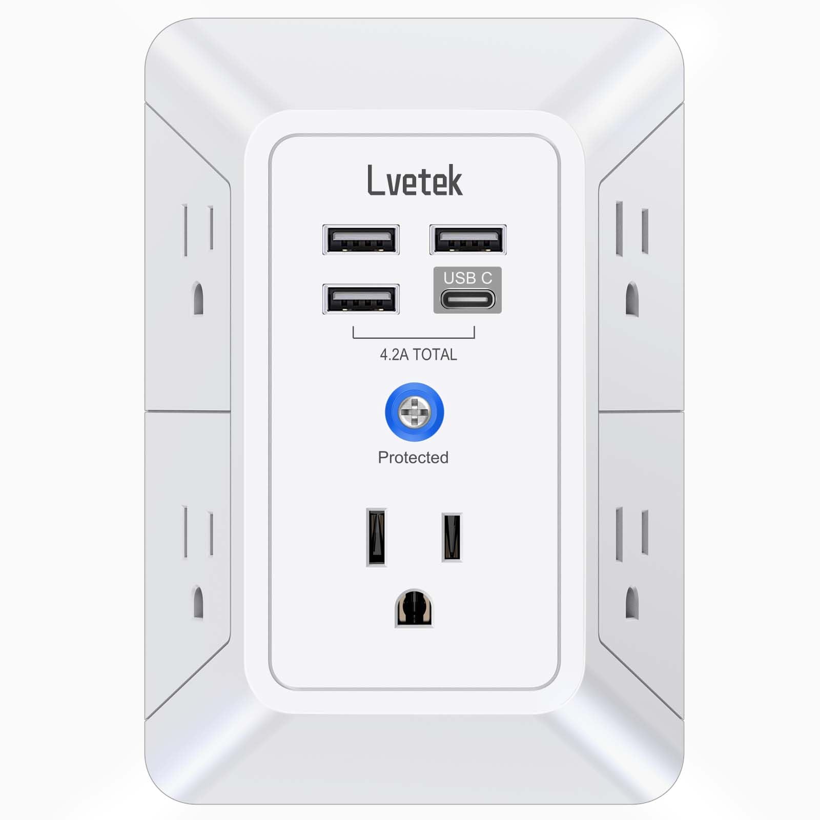 5-Outlet Wall Extender with 4 USB (1 USB-C) White