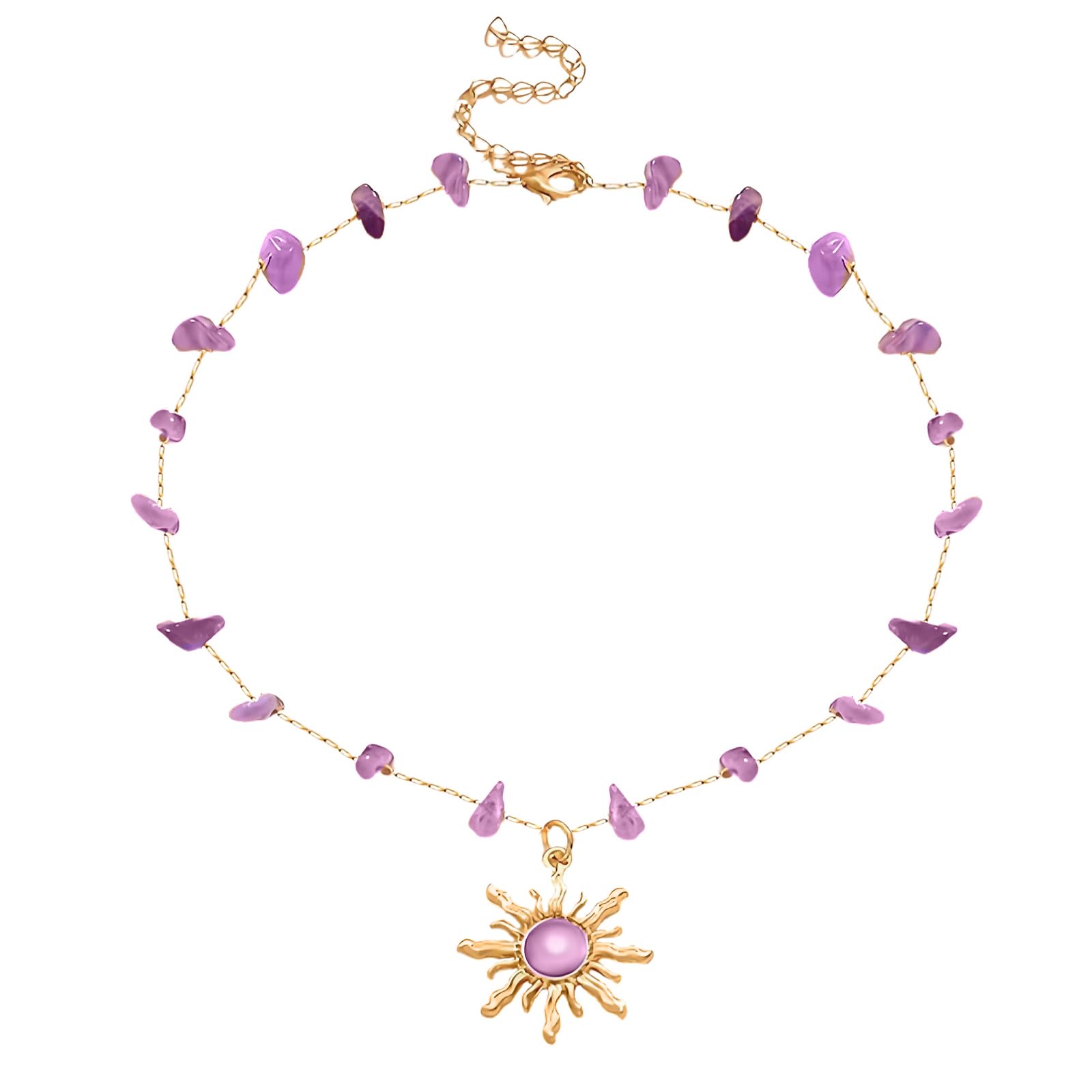 FVCENT Purple Crystal Sun Pendant Necklace