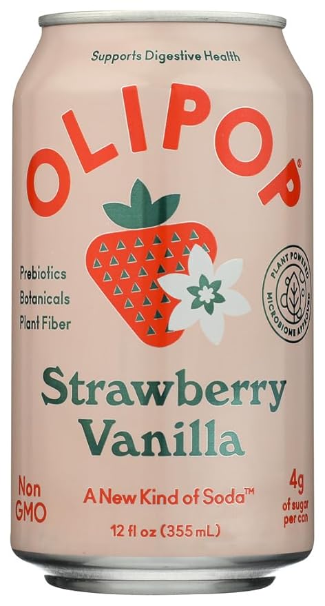 OLIPOP Prebiotic Soda Vanilla and Strawberry, 12 FZ