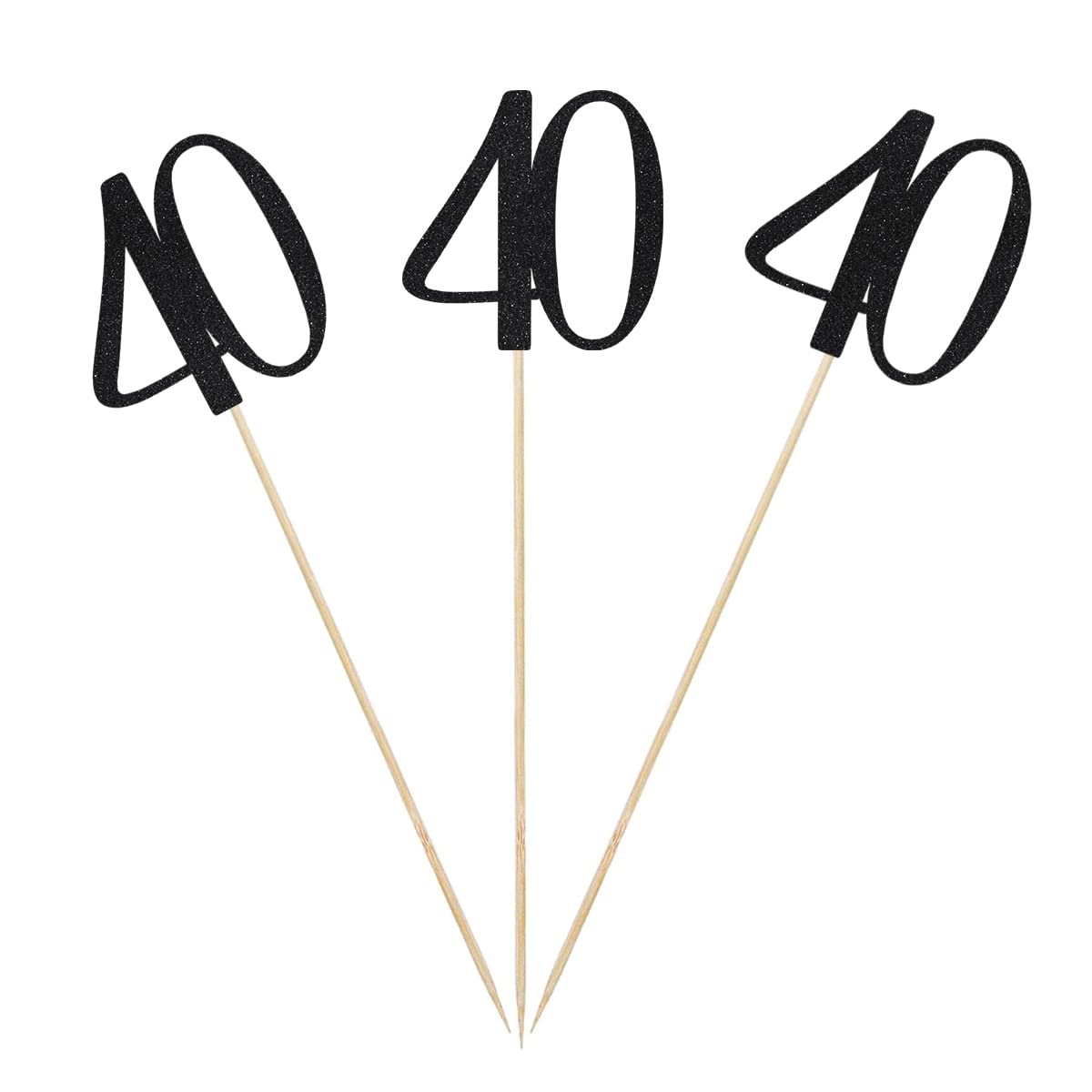 Black Glitter 40th Birthday Centerpiece Sticks 12-Pack