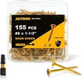 Wood Screws 1-1/2 inch,Deck Screws #8×1-1/2 inch,155 Pcs,Rust Resistant Epoxy Coated, T25 Torx Bits Included,Tan