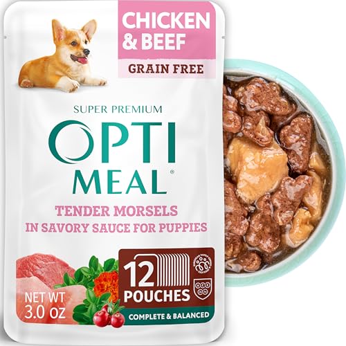 Optimeal Puppy Wet Dog Food Chicken Beef Pouches 12-Pack