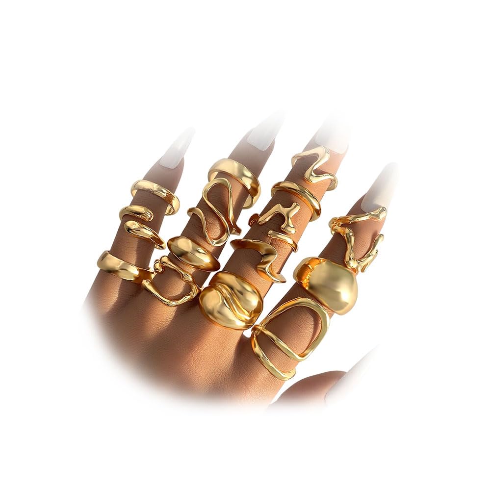 CHICUTIE Gold Chunky Rings Set 15-Piece