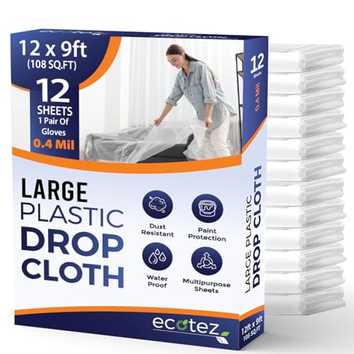 Ecotez Extra Large Painters Drop Cloth Plastic 12x9ft 2-Pack