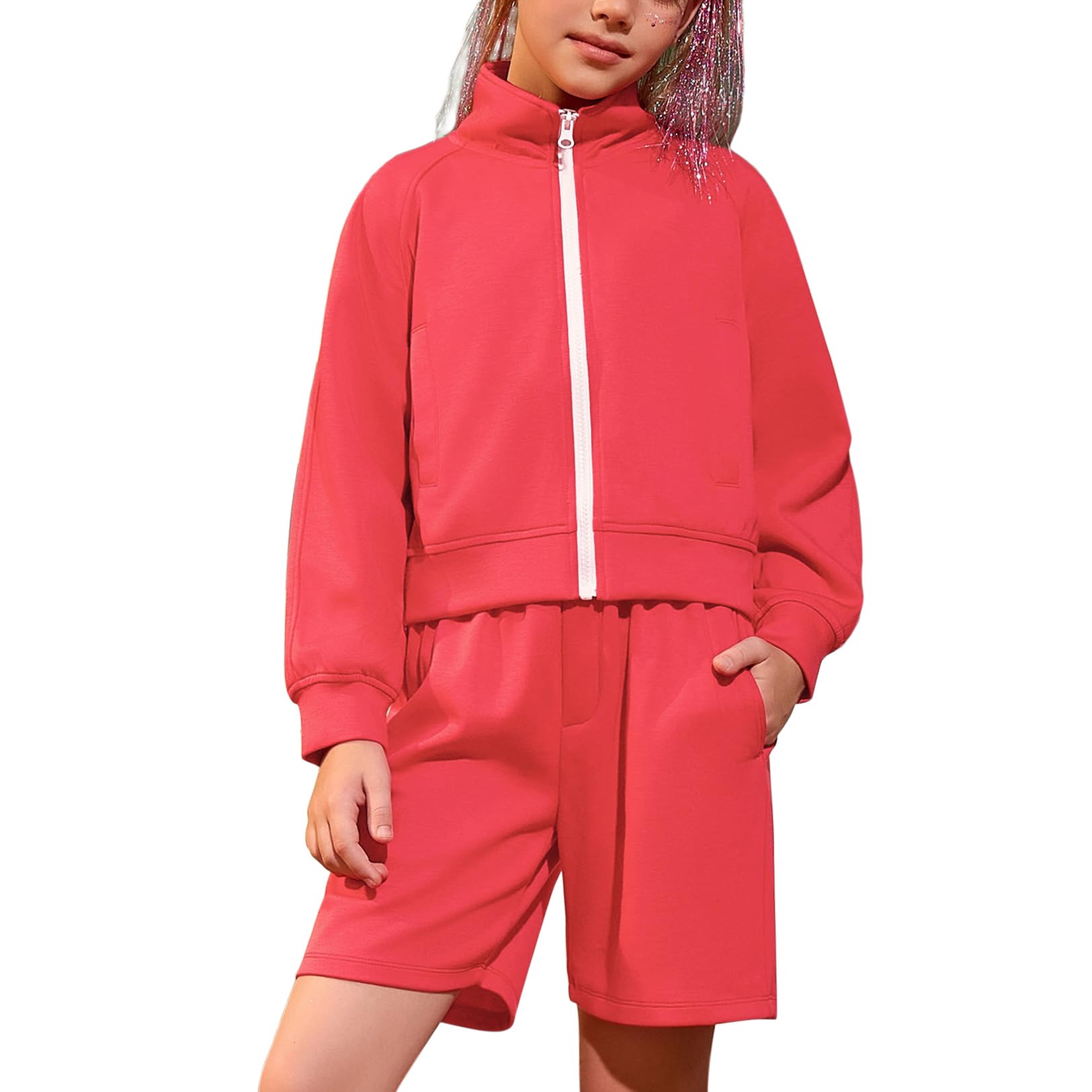 QPANCY Girls Red Zip-Up Tracksuit Set Size 8-9