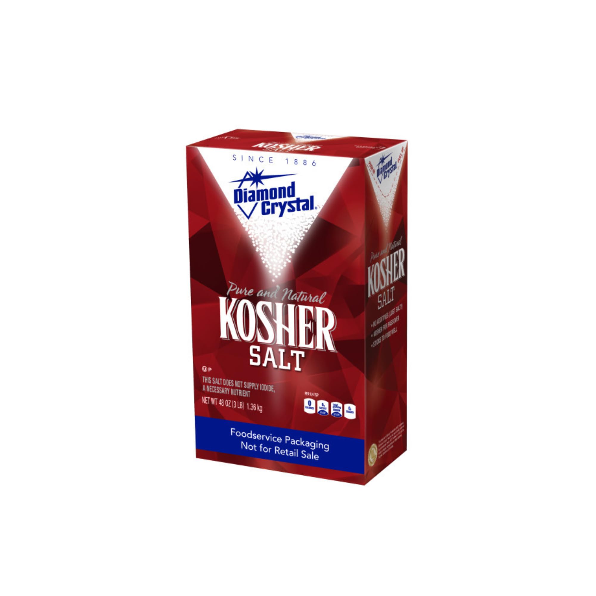 Diamond Crystal Kosher Salt Ã¢Â€Â“ Full Flavor, No Additives - Pure and Natural Since 1886 (Restaurant Pack) - 3 Pound Box
