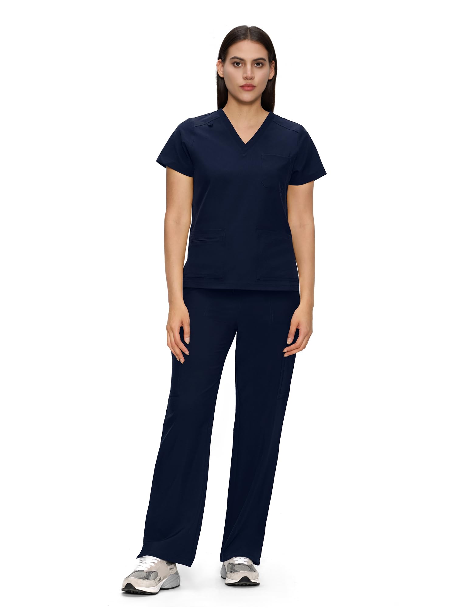 floralhue Women’s V-Neck Scrub Set with 12 Pockets Navy XXL