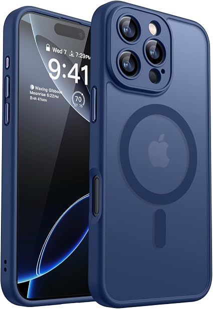 CANSHN Magnetic Shockproof for iPhone 16 Pro Max Case, Deep Blue | Full Camera Protection, Compatible with MagSafe, Translucent Matte, Military-Grade Protection, Scratch Resistant, Slim Fit