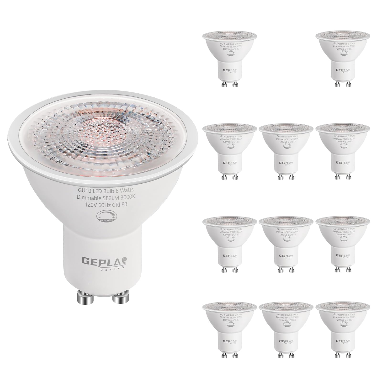 GEPLAD Dimmable GU10 LED Bulbs Soft White 12 Pack