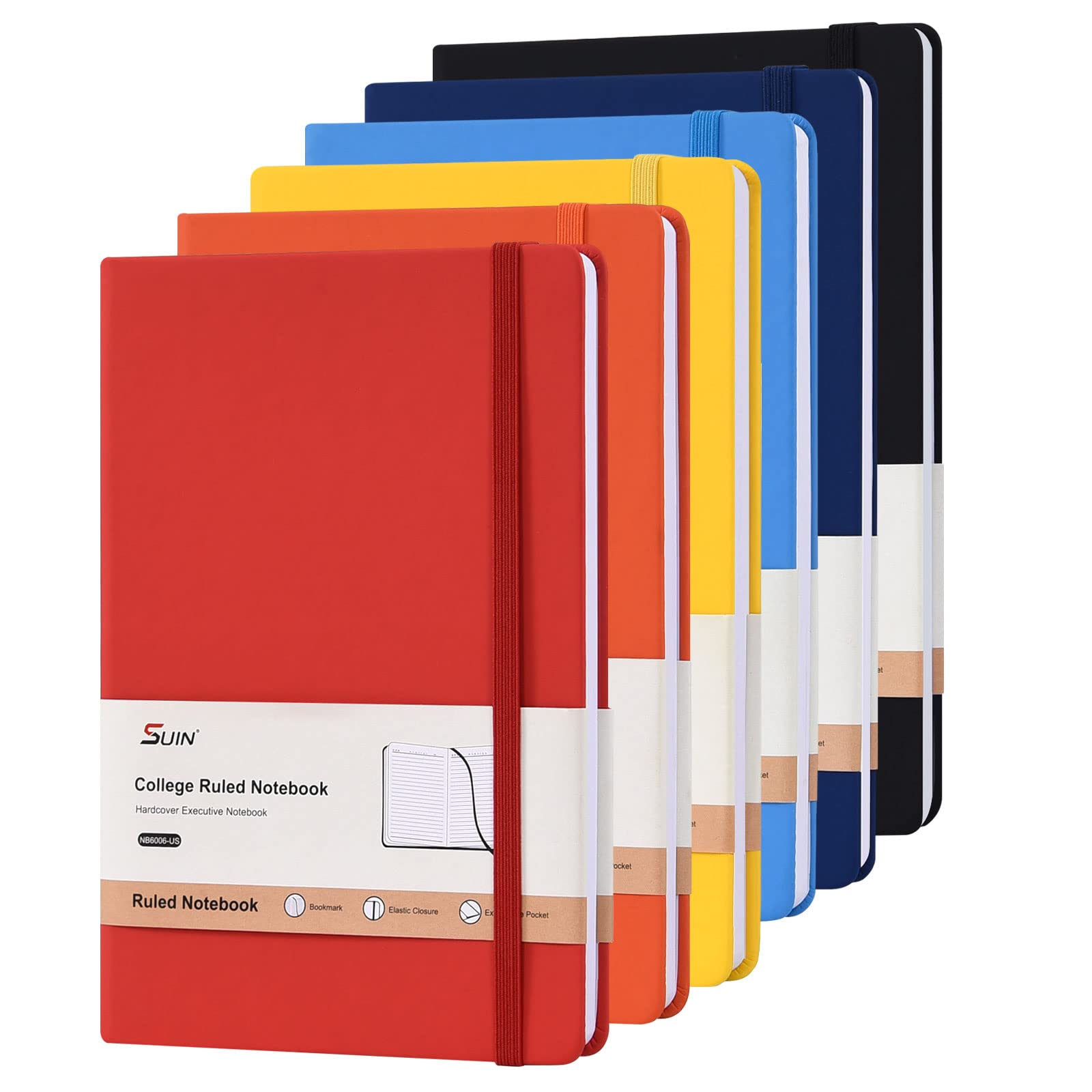 SUIN Hardcover Lined Journals A5 6-Pack Assorted