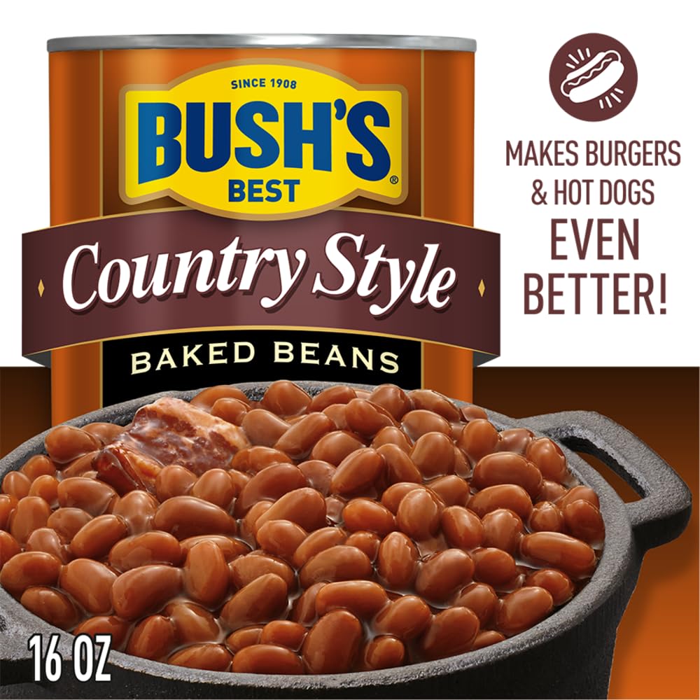 BUSH'S BEST 16 oz Canned Country Style Baked Beans, Source of Plant Based Protein and Fiber, Gluten Free