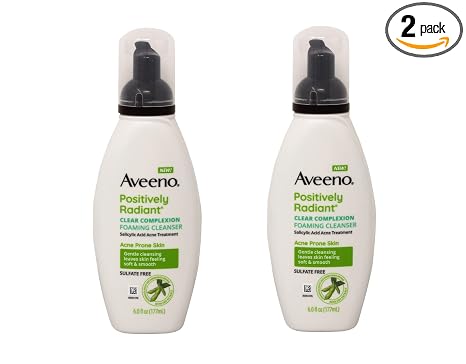 Aveeno Positively Radiant Clear Complexion Foaming Cleanser Salicylic Acid Acne Treatment for Acne Prone Skin 6oz