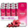 Moment Mocktails Non Alcoholic Drinks (Shark Tank) | Sparkling Cherry Hibiscus Adaptogen Drink | L-Theanine & Ashwagandha for Calm & Clarity | 0 Added Sugar 0 Caffeine | 12-pack