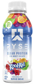 RYSE Clear Protein Shake - Kool-Aid Tropical Punch - 100 Calories, 22g Whey Isolate Protein, Sugar-Free, 0g Fat & Lactose-Free - Refreshing Ready-to-Drink Beverage - 16.9 fl oz Bottle