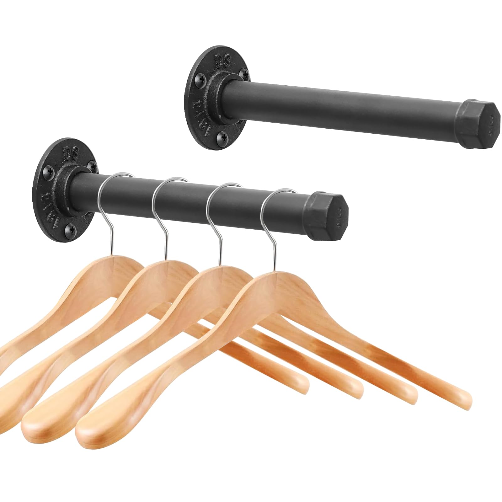 Black Industrial Pipe Wall Mounted Clothes Rack 2 Pack