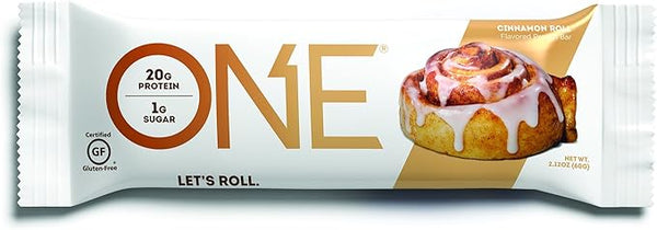 ONE Protein Bar, Cinnamon Roll, 2.12 oz., Gluten-Free Protein Bar with High Protein (20g) and Low Sugar (1g), Guilt Free Snacking for Healthy Diets