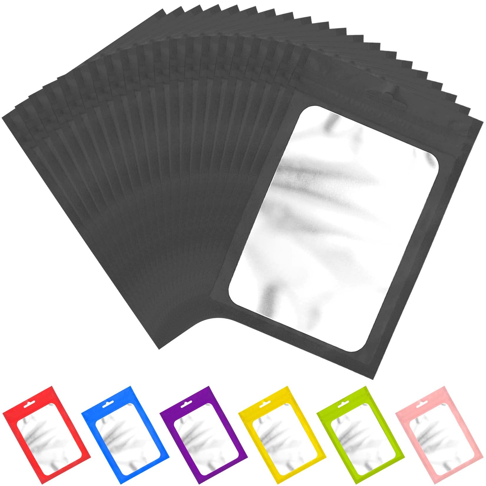 100 Pack Black Mylar Resealable Bags Clear Window