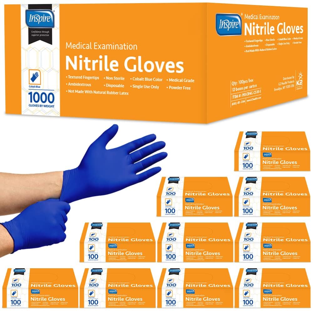 Inspire Cobalt Blue Nitrile Exam Gloves Medical Grade