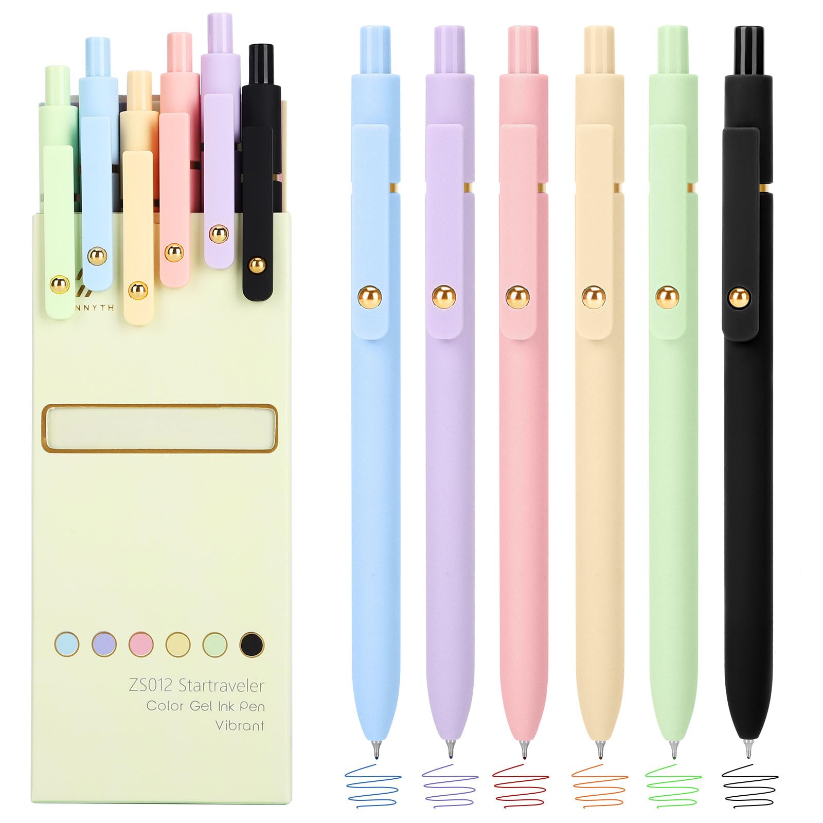 Ddaowanx Colored Gel Pens 0.5mm Retractable Aesthetic 6-Pack