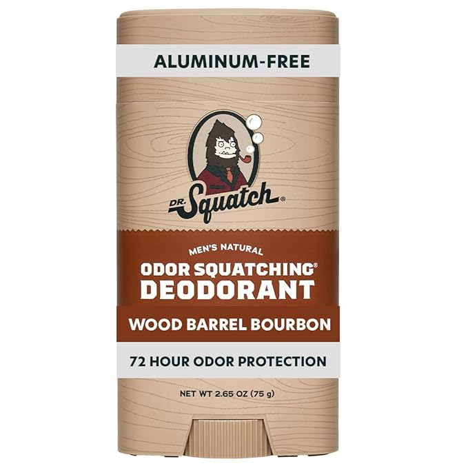 Dr. Squatch Natural Men’s Deodorant – Aluminum Free Natural Deodorant Men with Charcoal & Postbiotics for 72-Hour Odor Protection – Wood Barrel Bourbon, 2.65oz Stick