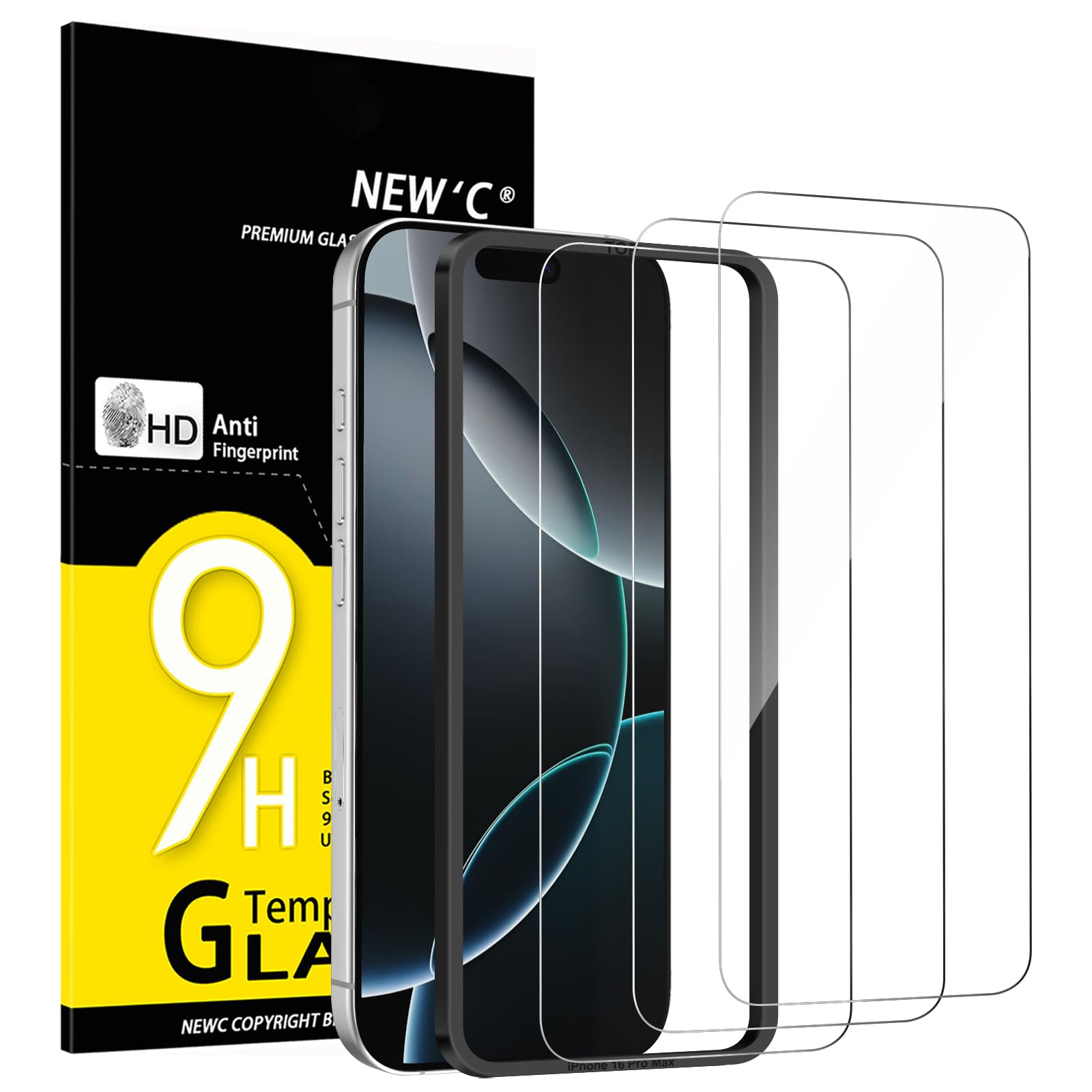 NEW'C iPhone 17/16 Pro Max Tempered Glass Protector 3-Pack