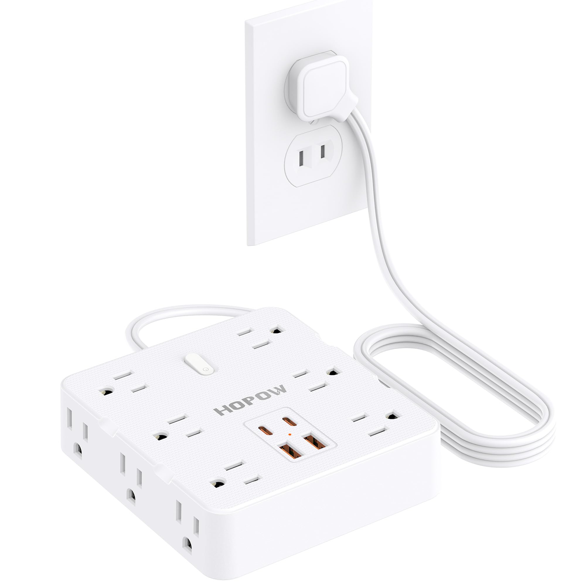 HOPOW 2-Prong to 3-Prong Power Strip 12-Outlet + 4 USB