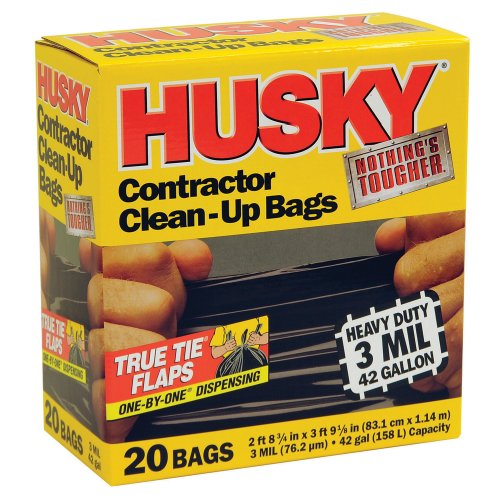 Husky HK42WC020B Contractor Clean-Up Bags Black 42-Gallon 20-Pack