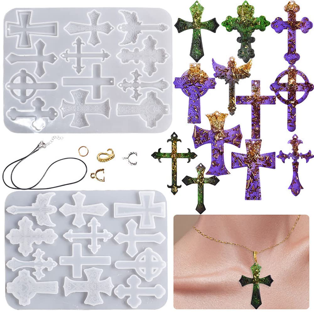 12-Style Cross Pendant Epoxy Resin Silicone Molds