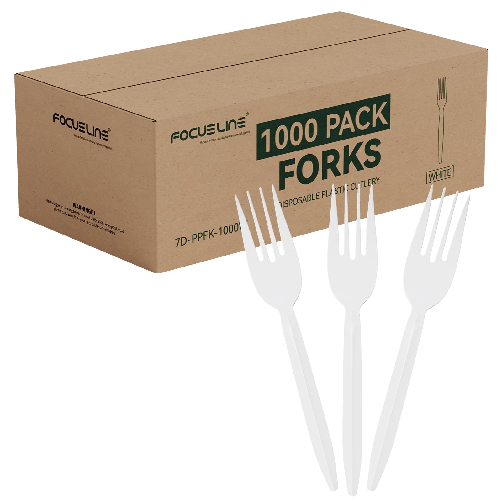FOCUSLINE White Disposable Plastic Forks 1000 Count