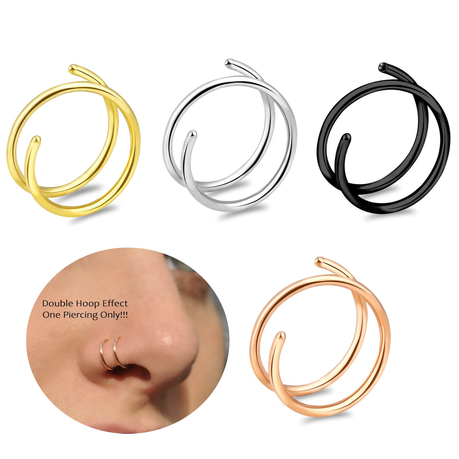 Double Nose Ring Spiral Twist Jewelry 20G 4pcs